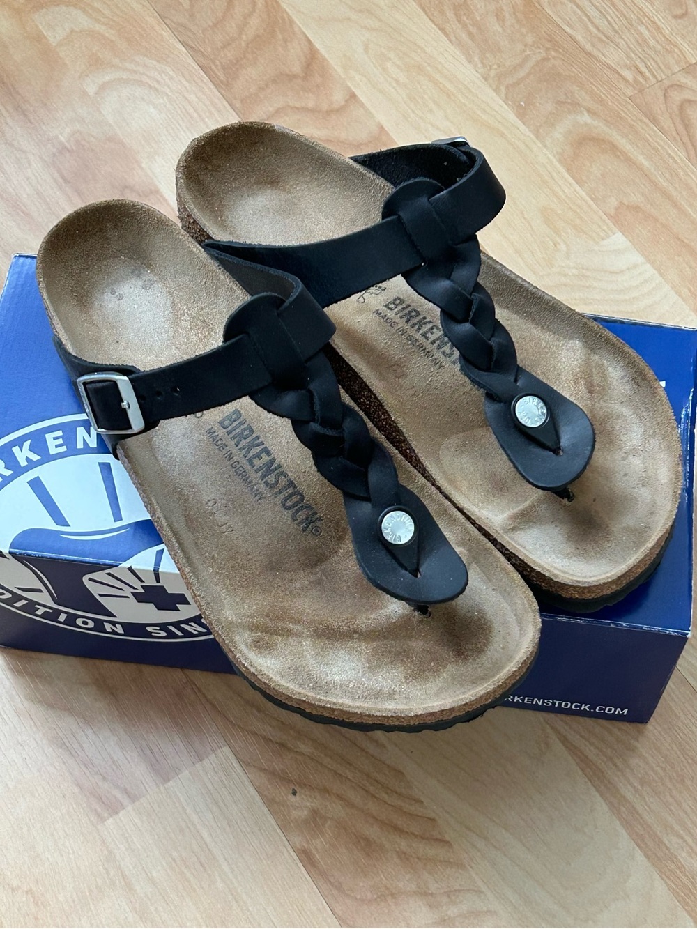 Birkenstock Gizeh Braided Black Thong Sandals - Size 40